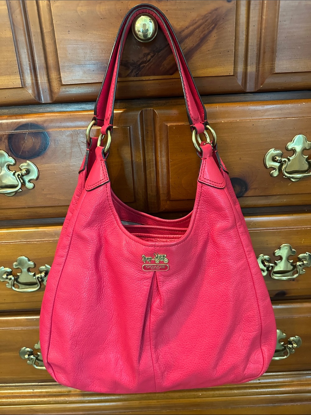 Coach Bright Pink Leather Hobo Shoulder Bag